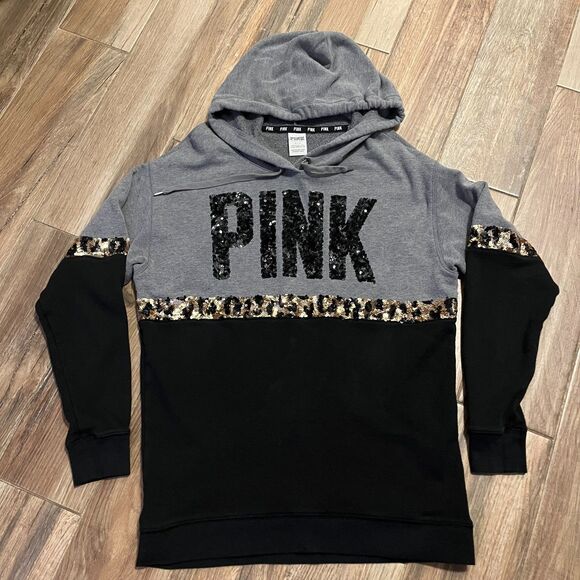 Victoria's Secret Pink Hoodie Gray Black Gold Bling Small EUC - Picture 10 of 10